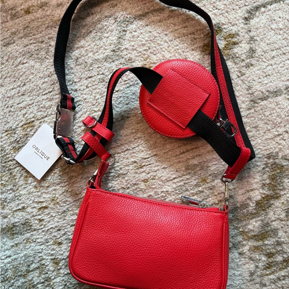 Red Oblique Creations Shoulder Bag With Coin Purse - New W/tags
